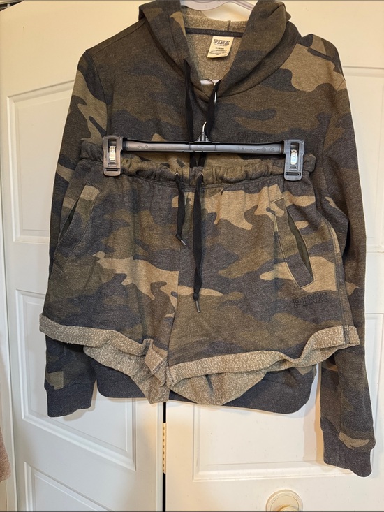 PINK Victoria's Secret Tops - PINK Victoria's Secret Military Camo Hoodie and Short set - Olive Green
